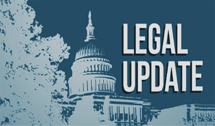 Illustration of the U.S. Capitol dome on the left with the words Legal Update in bold white text on the right, set against a blue background, subtly hinting at potential shifts as Chevron Deference faces scrutiny in recent U.S. Supreme Court deliberations.